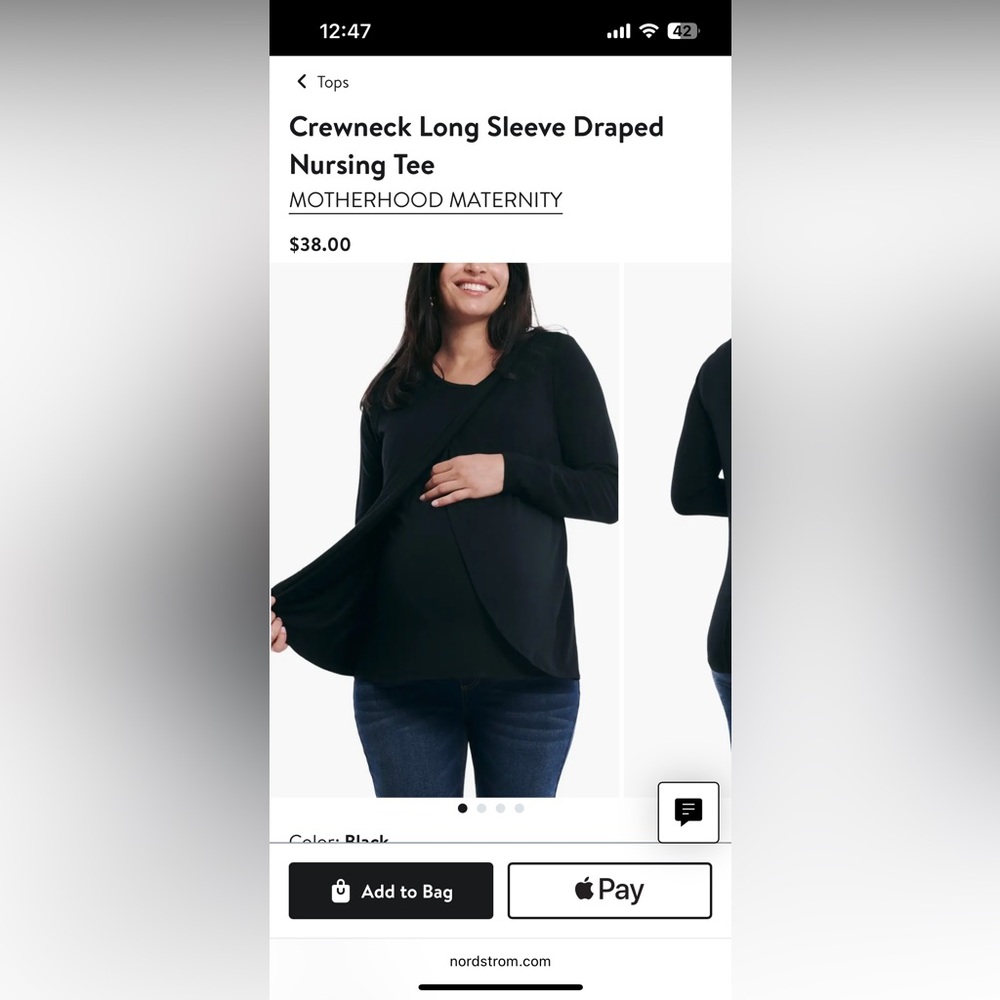 Motherhood Maternity Long Sleeve Crewneck Draped Nursing Tee